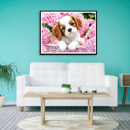 Pink Flower Dog | Diamond Painting