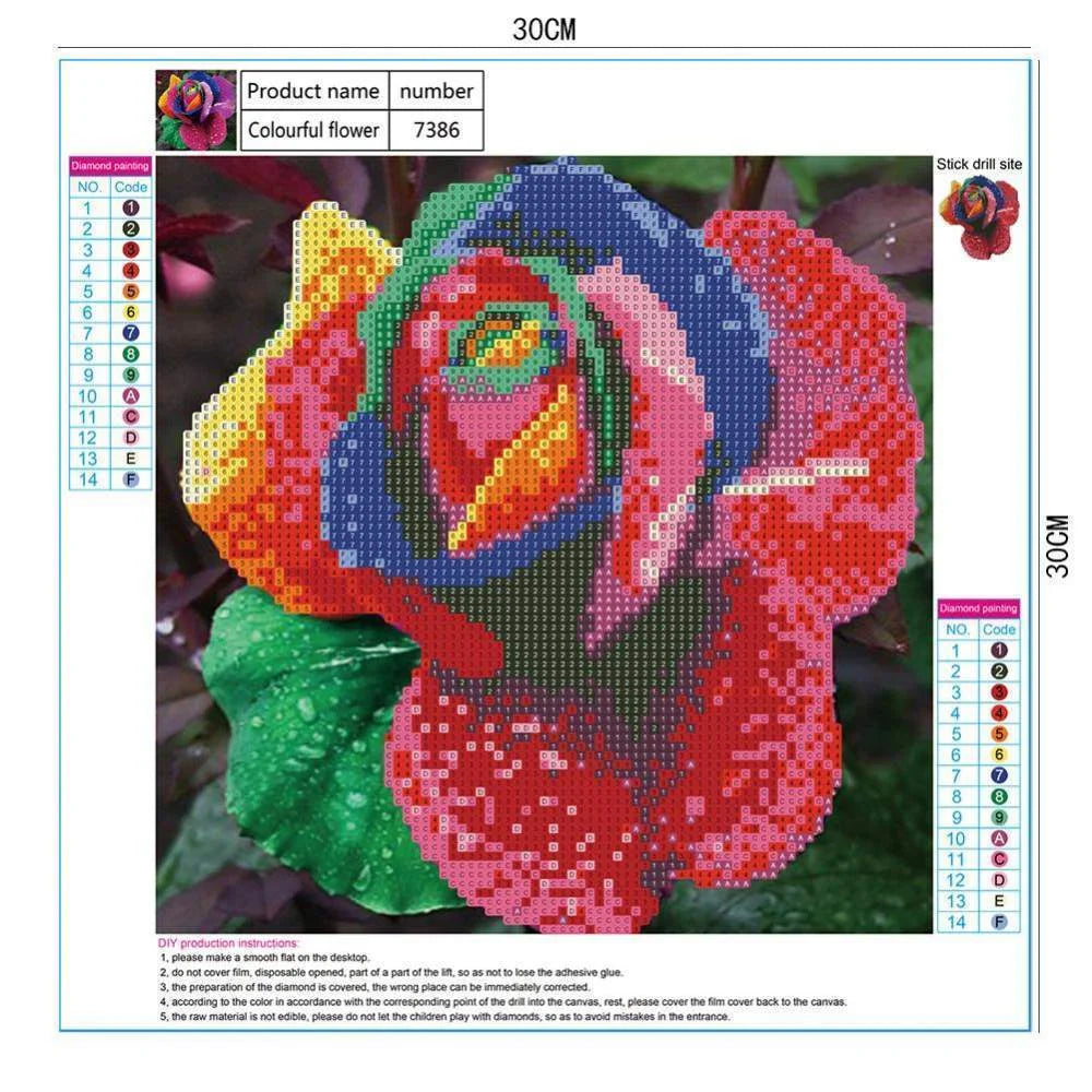 Rainbow Rose Colorful Flower | Diamond Painting