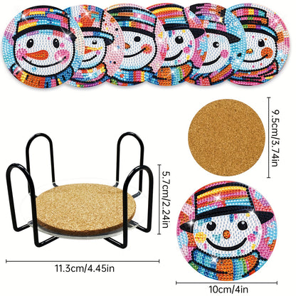 Diy 6pcs/set Christmas  Diamond Painting Coasters with Holder