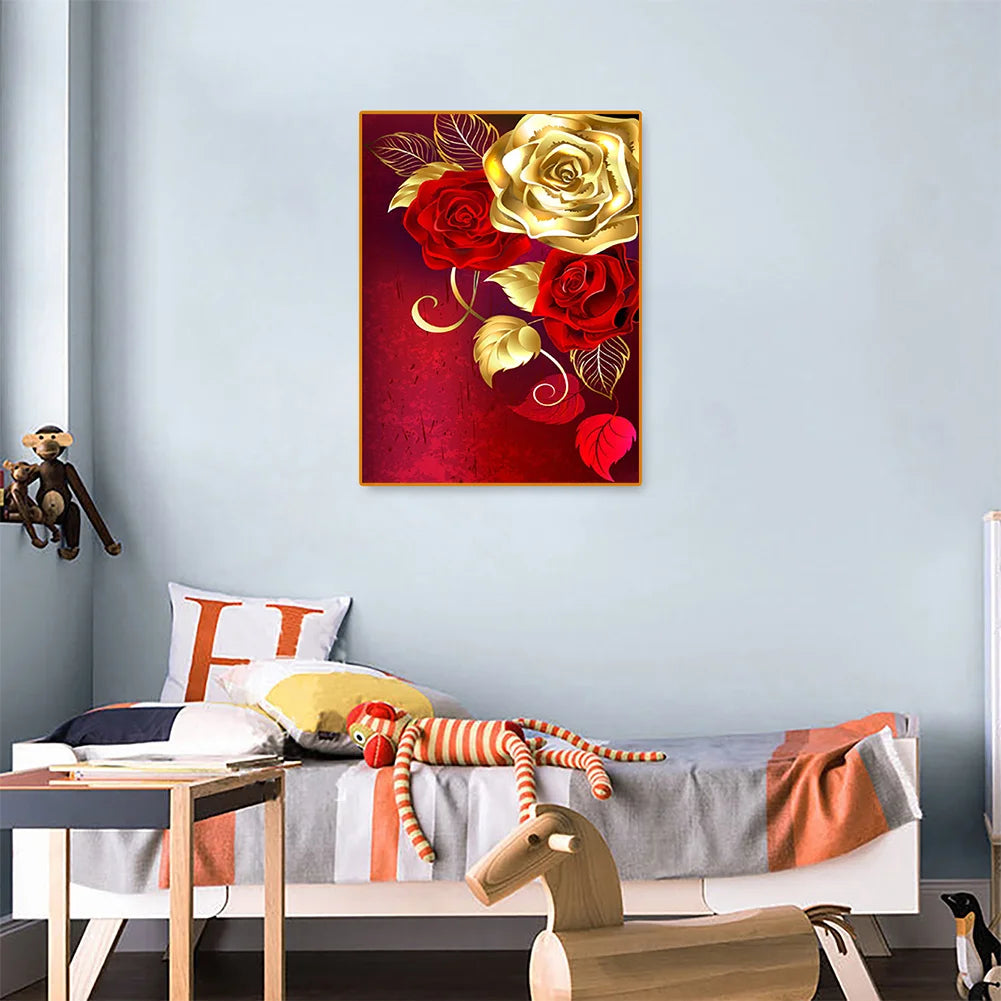 Gold Red Flower | Diamond Painting