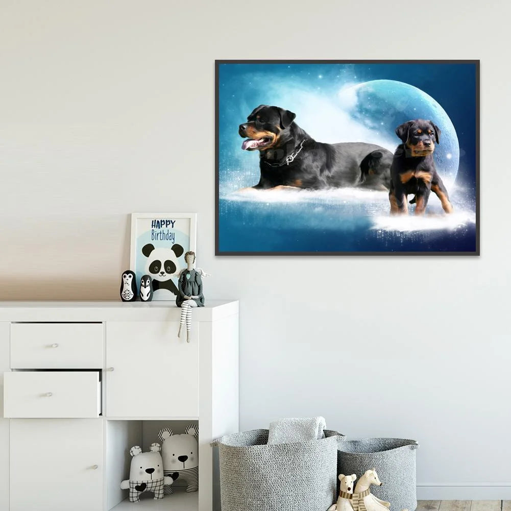 Moon Dog Black Rottweiler | Diamond Painting