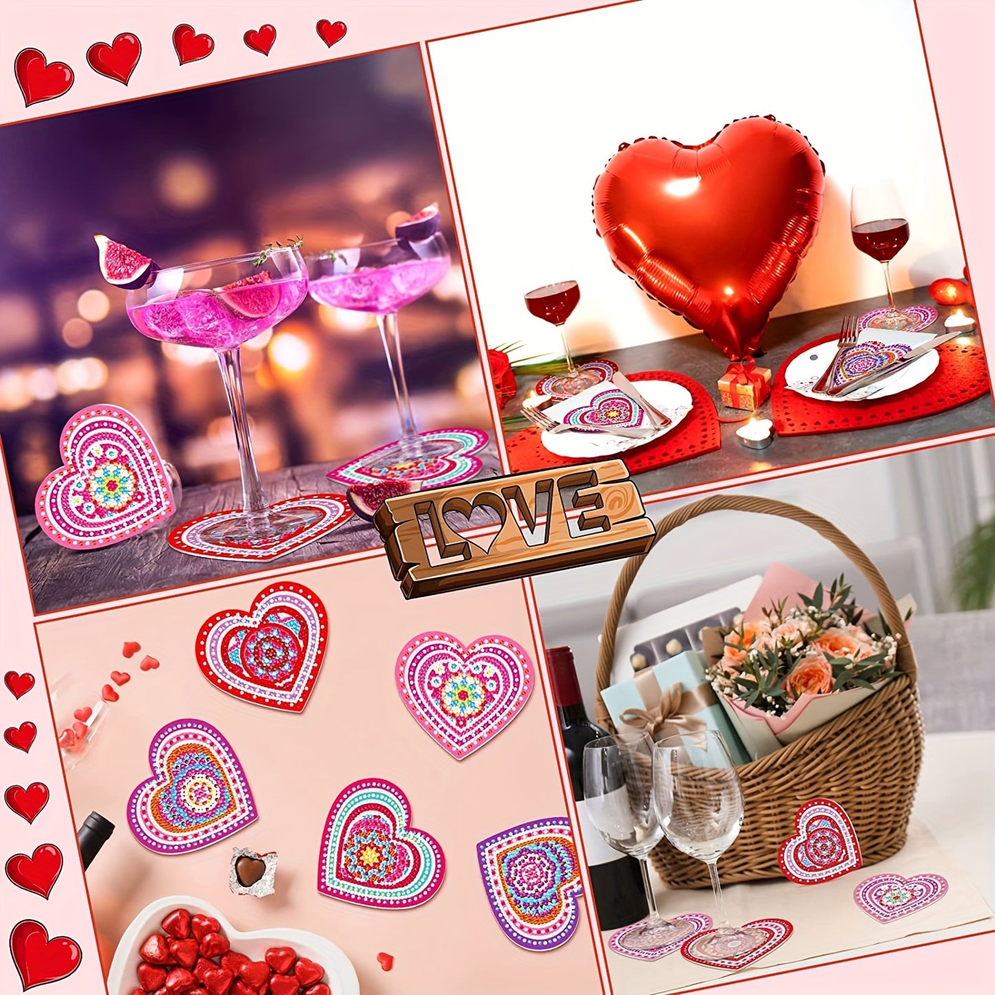 Diy 8pcs/set Heart  Diamond Painting Coasters with Holder