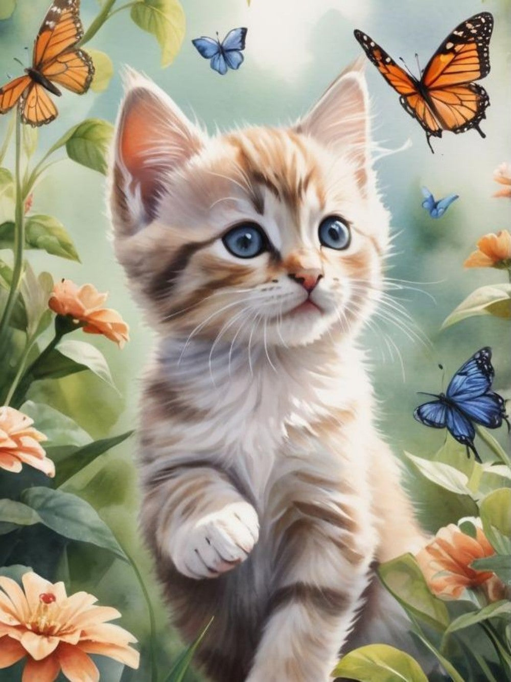 Cat with Butterfly  | Diamond Painting