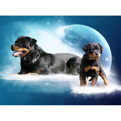 Moon Dog Black Rottweiler | Diamond Painting
