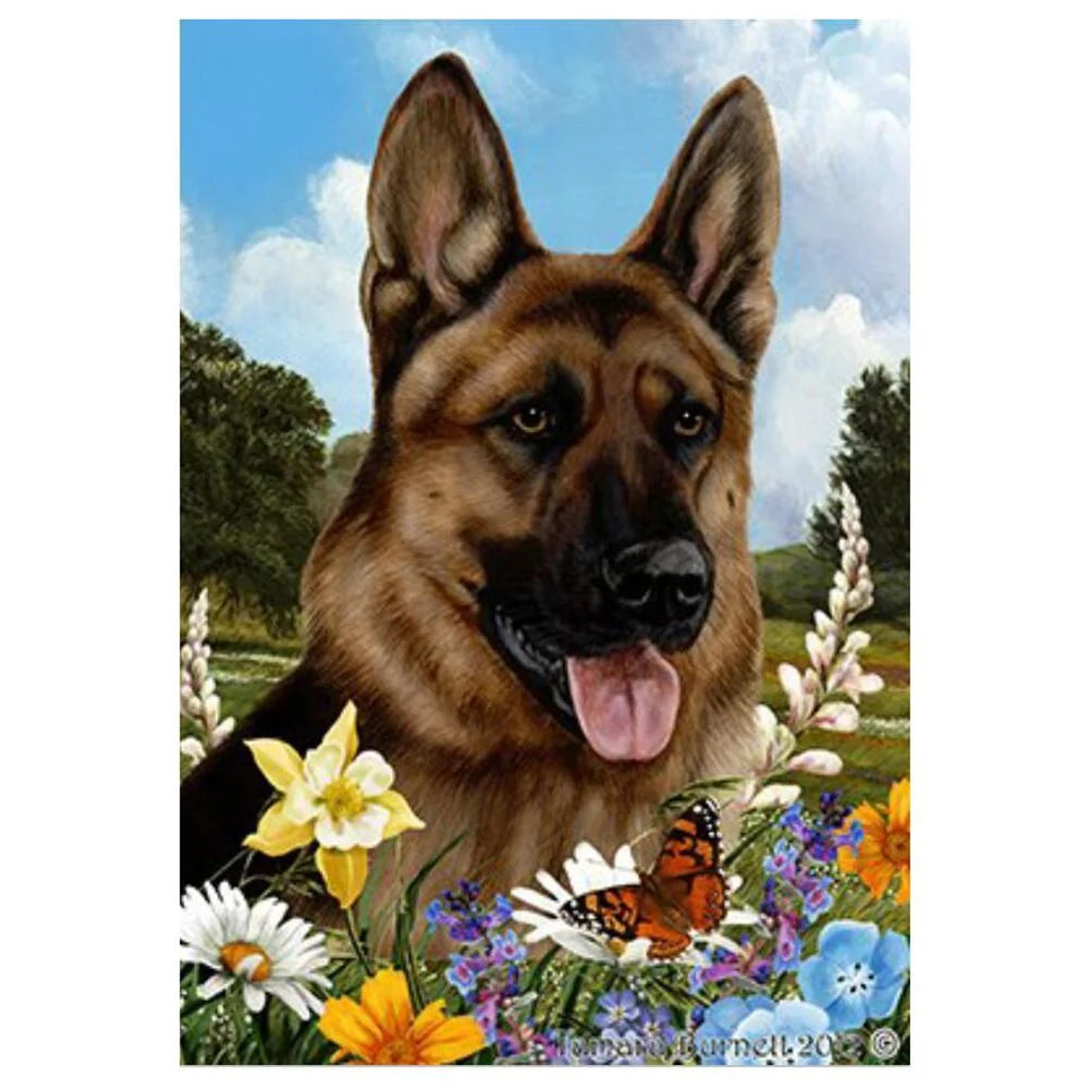 Flower Dog German Shepherd | Cross Stitch Embroidery