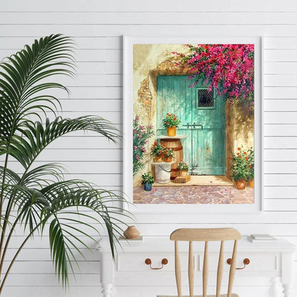 Red Flowers At The Door | Diamond Painting
