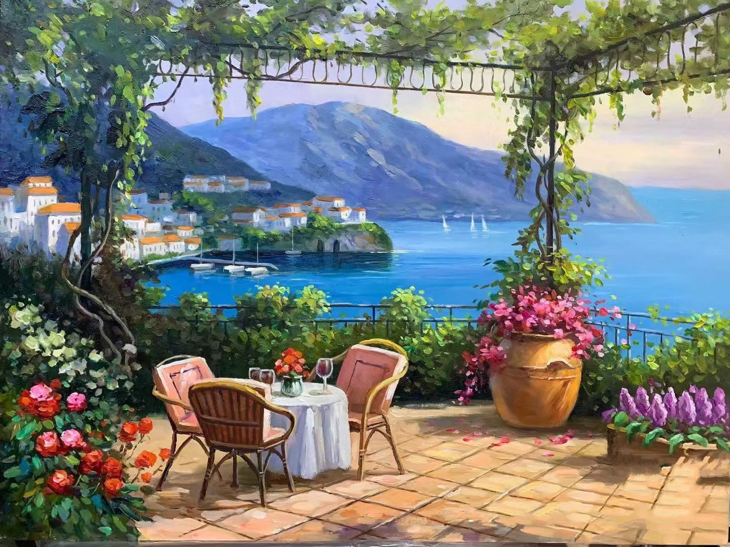 Balcony With Sea View | Cross Stitch Embroidery