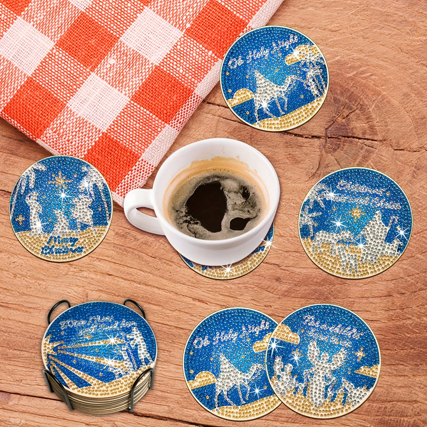 Diy 10pcs/set Christmas  Diamond Painting Coasters with Holder