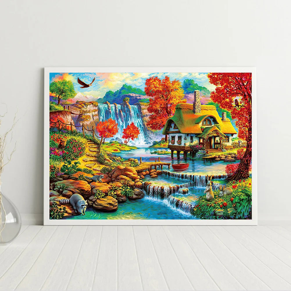 Cottage Near The Waterfall | Diamond Painting