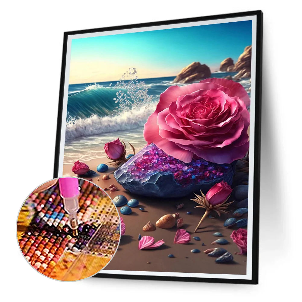 Pink Rose By The Sea | Diamond Painting