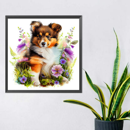 Flowers And Dog Australian Shepherd | Diamond Painting