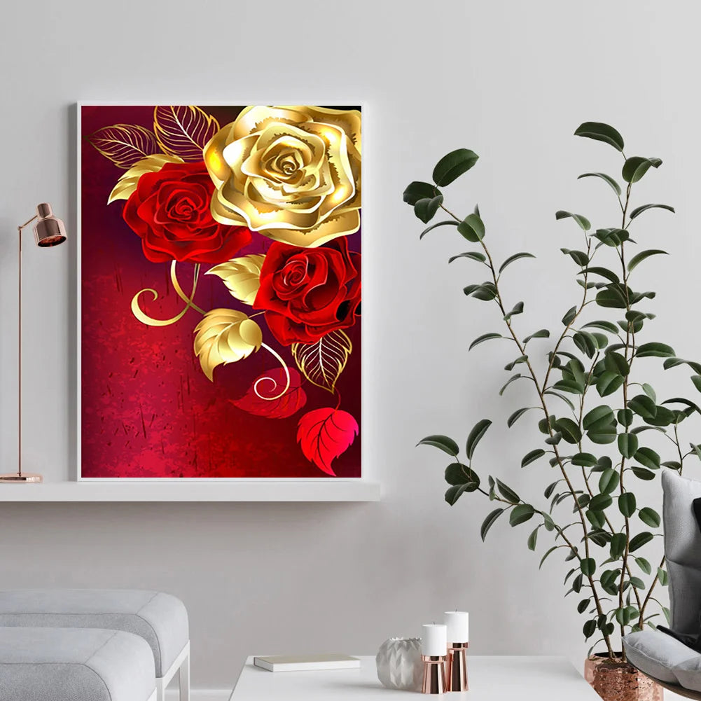 Gold Red Flower | Diamond Painting