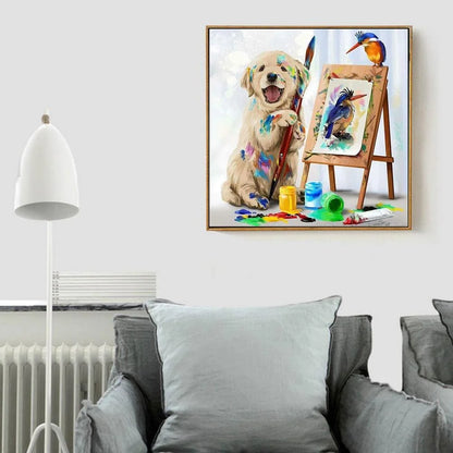Yellow Labrador Dog Is Painting | Diamond Painting