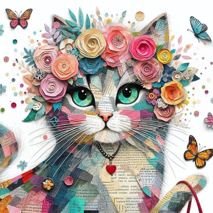 Cat with Butterfly  | Diamond Painting