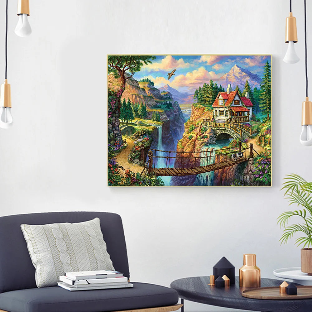 Hut On The Waterfall | Diamond Painting