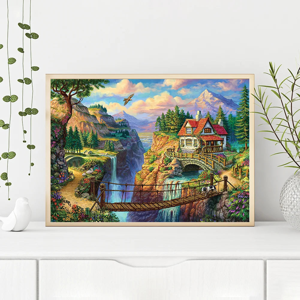 Hut On The Waterfall | Diamond Painting