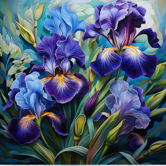 Diamond Painting Kit - Blue & Yellow Iris Flower 5D Diamond Art With Full Tools For Adults, 16x20 Inch Wall Decor