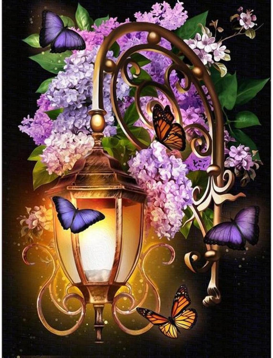 Street Lights And Flowers | Diamond Painting