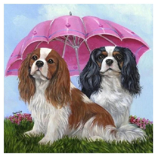 Umbrella Dog Cavalier King Charles Spaniel | Cross Stitch Embroidery