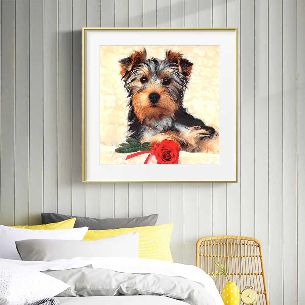 Rose And Dog Yorkie | Diamond Painting