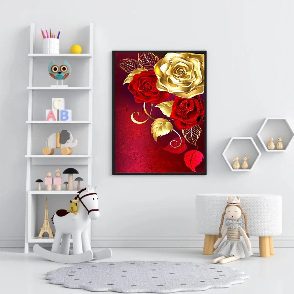 Gold Red Flower | Diamond Painting