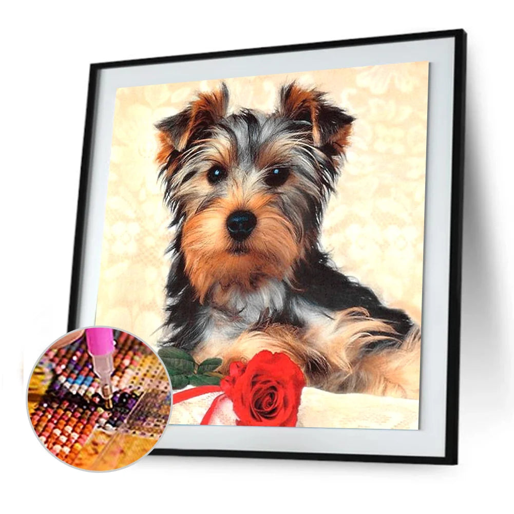 Rose And Dog Yorkie | Diamond Painting