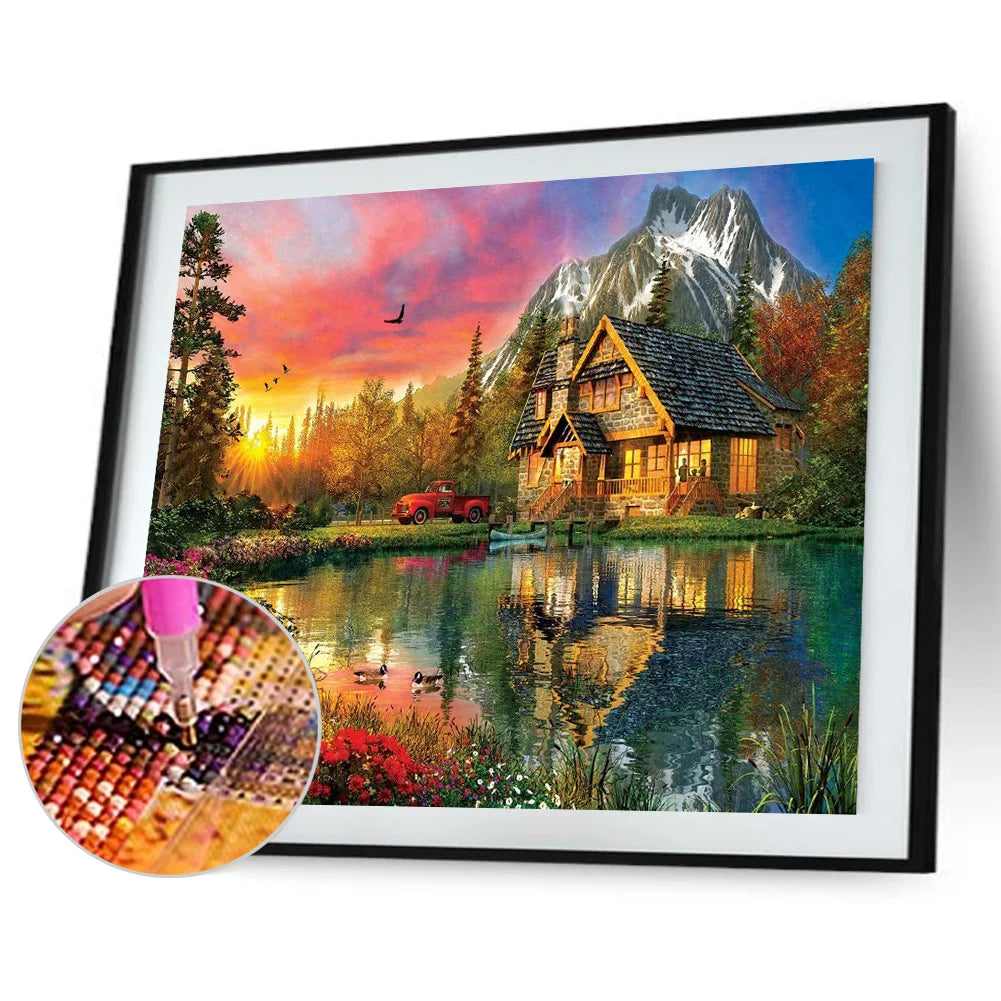 Cottage Under Sunset | Diamond Painting