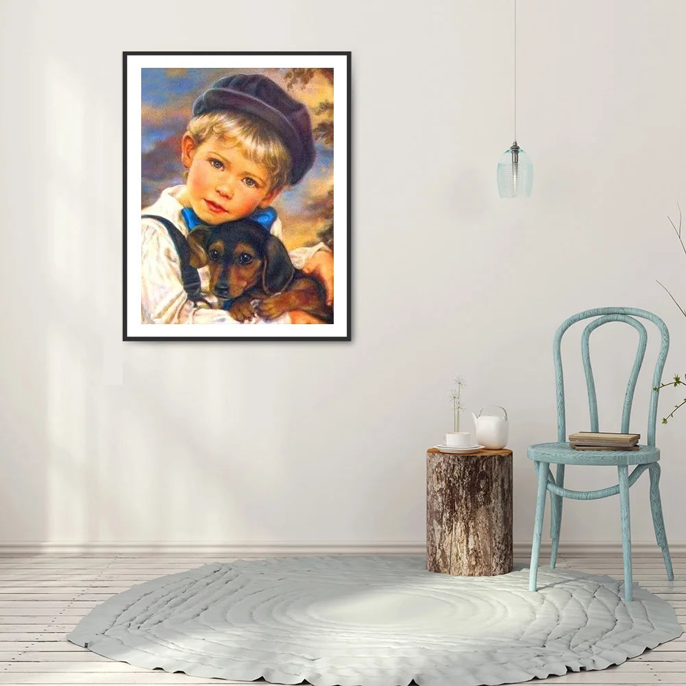 Boy And Dog | Diamond Painting