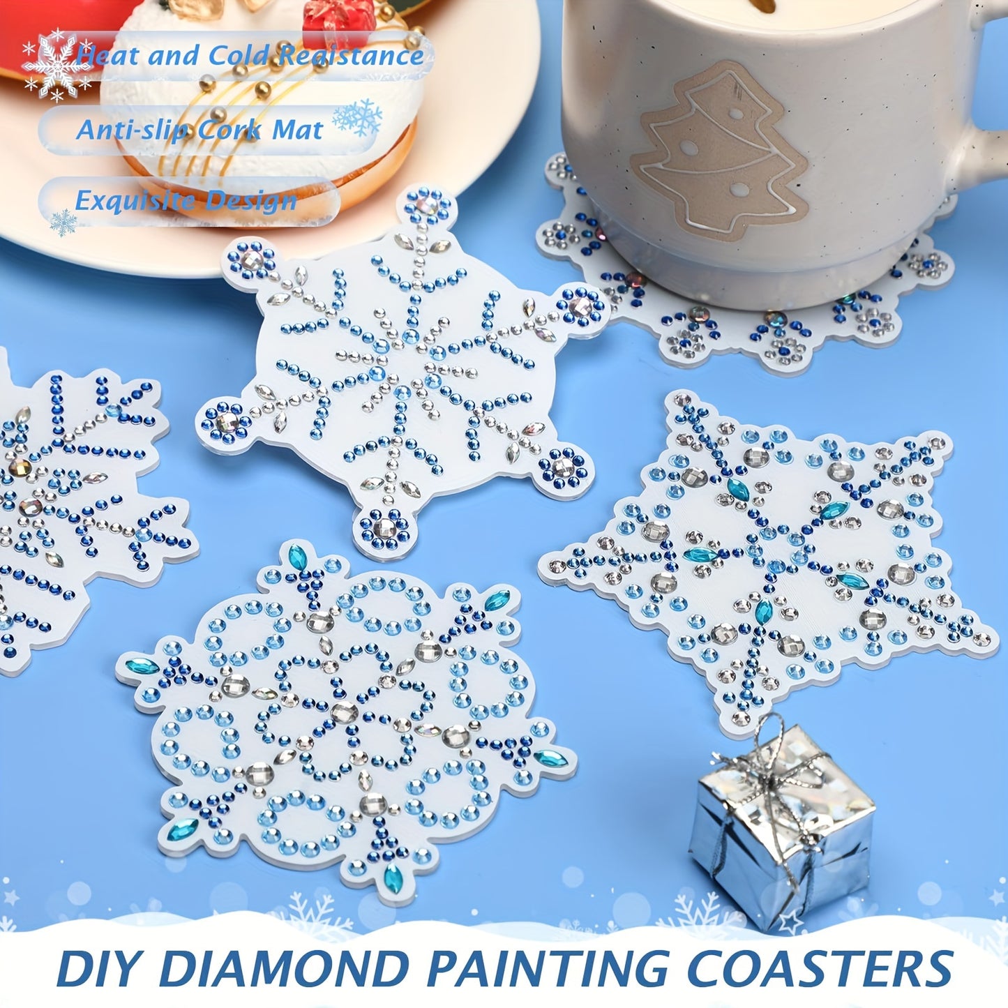 Diy 8pcs/set Christmas  Diamond Painting Coasters with Holder