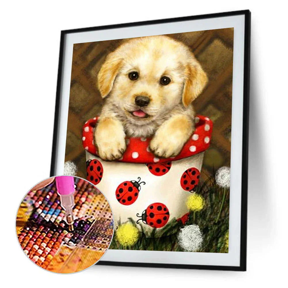 Flowerpot Dog Golden Retriever | Diamond Painting