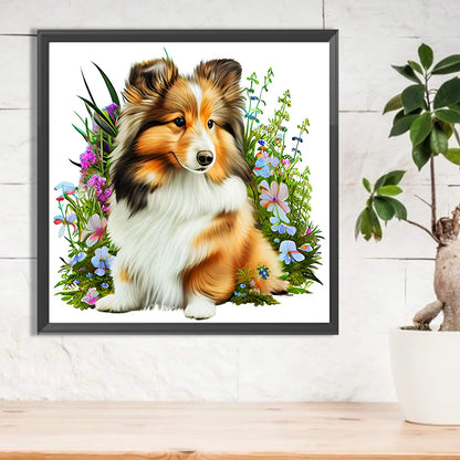 Flowers And Dog Australian Shepherd | Diamond Painting
