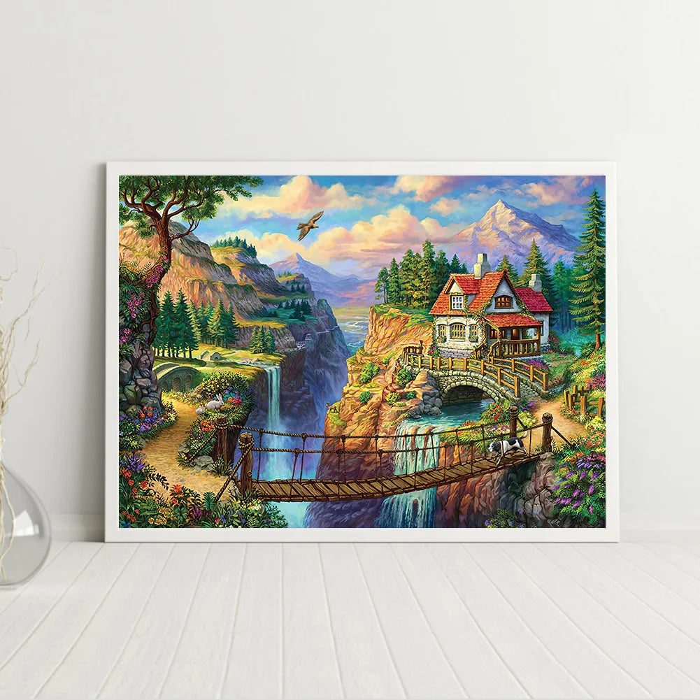 Hut On The Waterfall | Diamond Painting