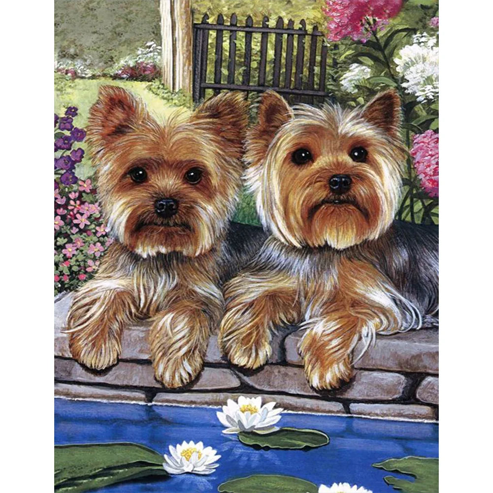 Two Dogs Yorkie | Cross Stitch Embroidery