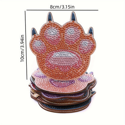 Diy 10pcs/set Cat  Diamond Painting Coasters with Holder