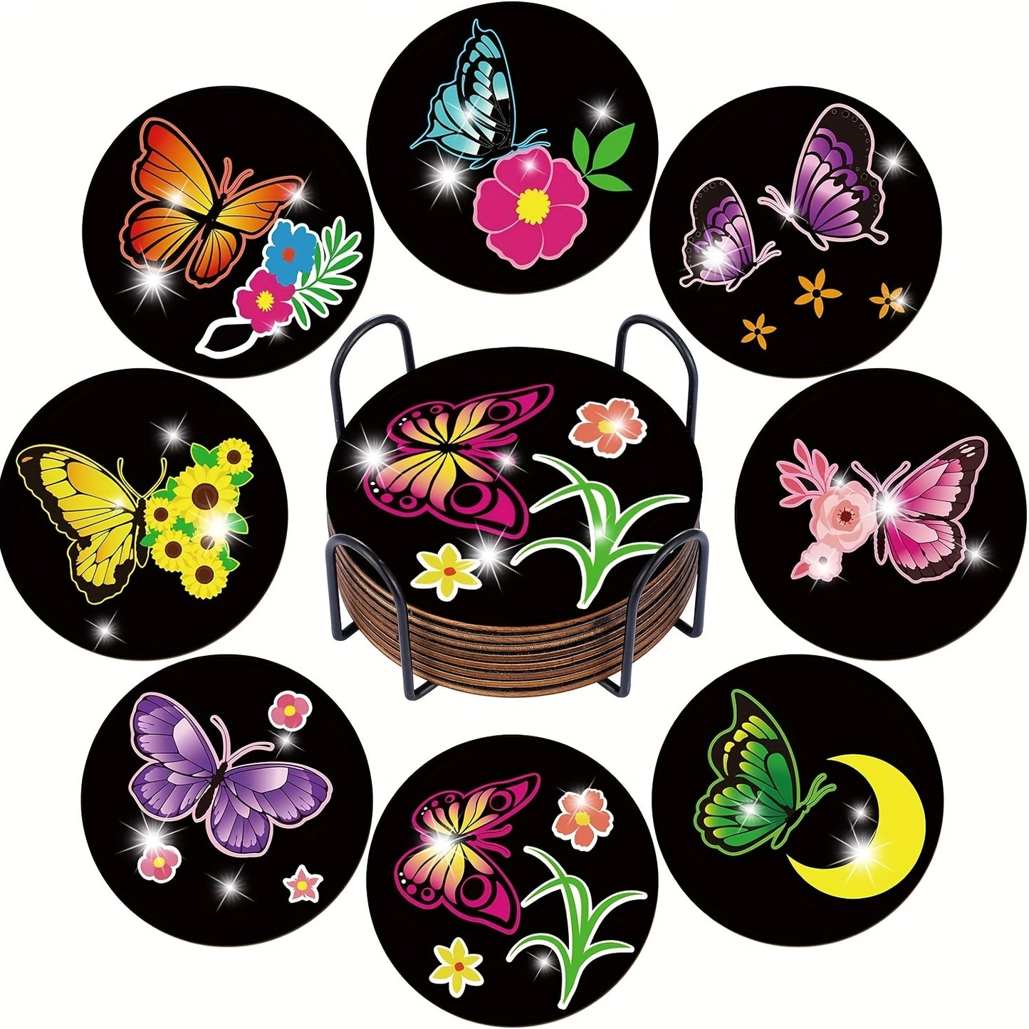 Diy 8pcs/set Butterfly Animal  Diamond Painting Coasters with Holder