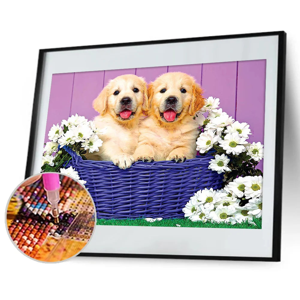 Flowers And Dog Golden Retriever | Diamond Painting