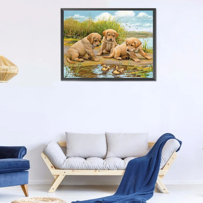 Yellow Labrador Dog By The River | Diamond Painting