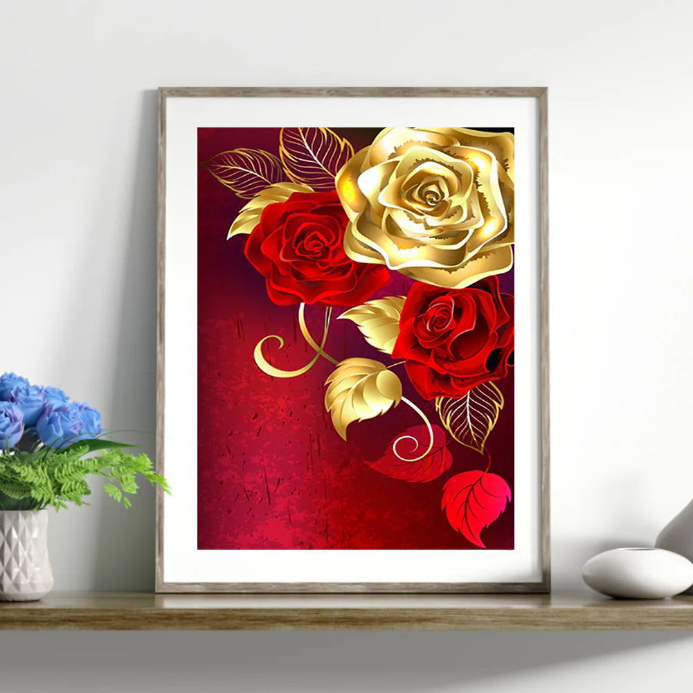 Gold Red Flower | Diamond Painting