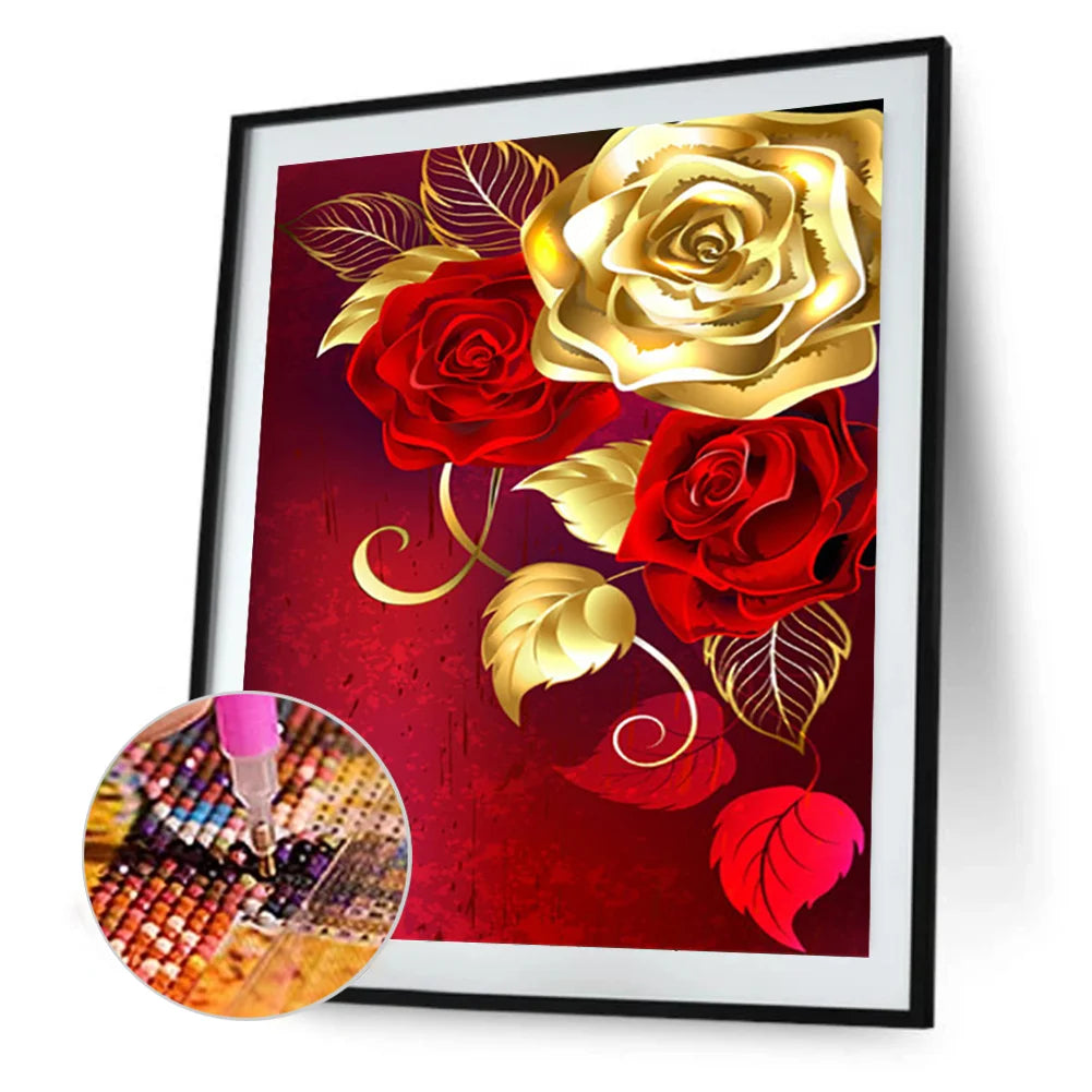 Gold Red Flower | Diamond Painting