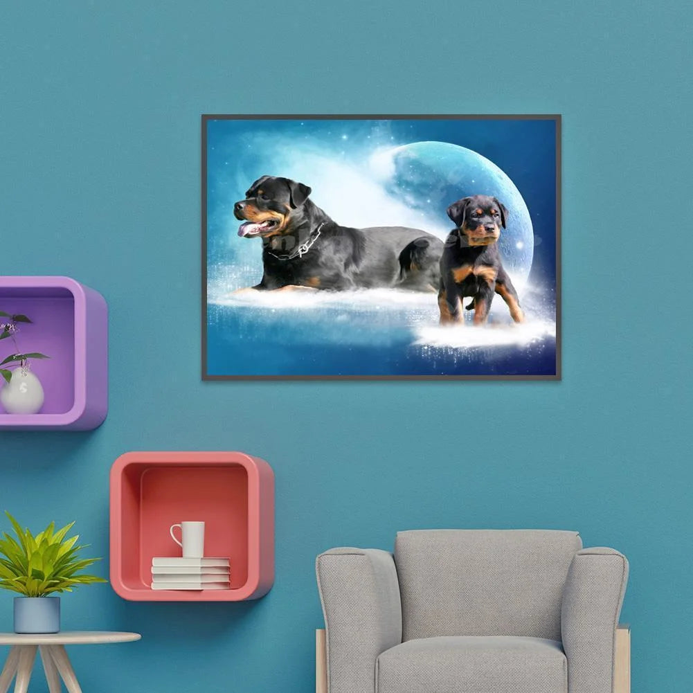 Moon Dog Black Rottweiler | Diamond Painting