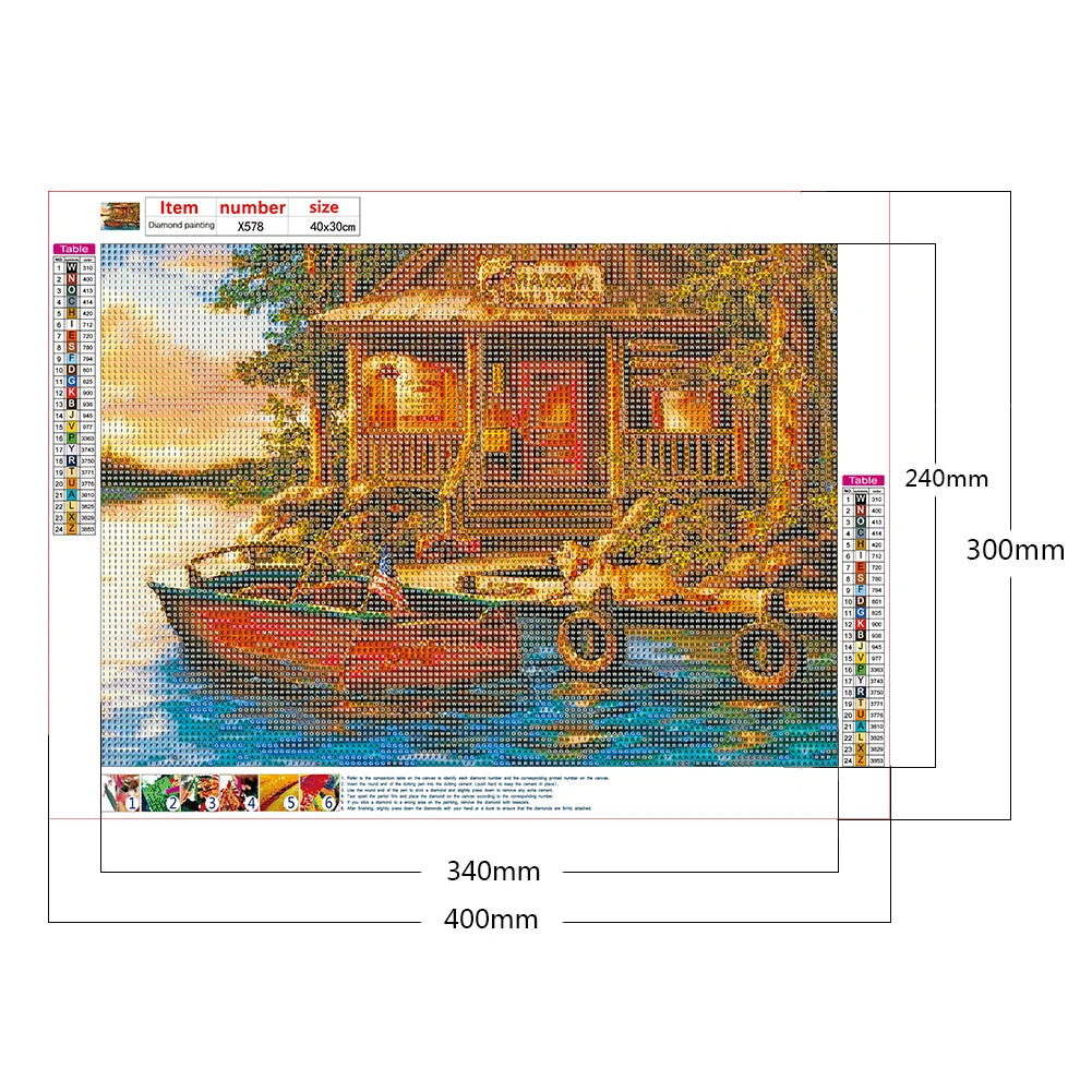 Cabin And Boat | Diamond Painting