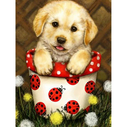 Flowerpot Dog Golden Retriever | Cross Stitch Embroidery