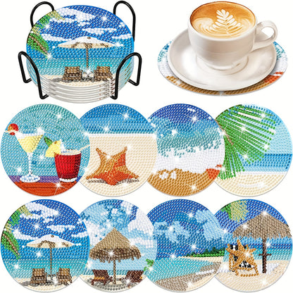 Diy 8pcs/set  Diamond Painting Coasters with Holder