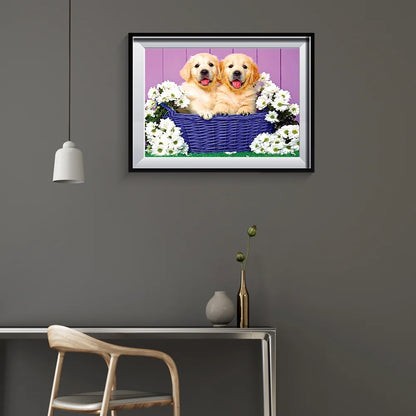 Flowers And Dog Golden Retriever | Diamond Painting