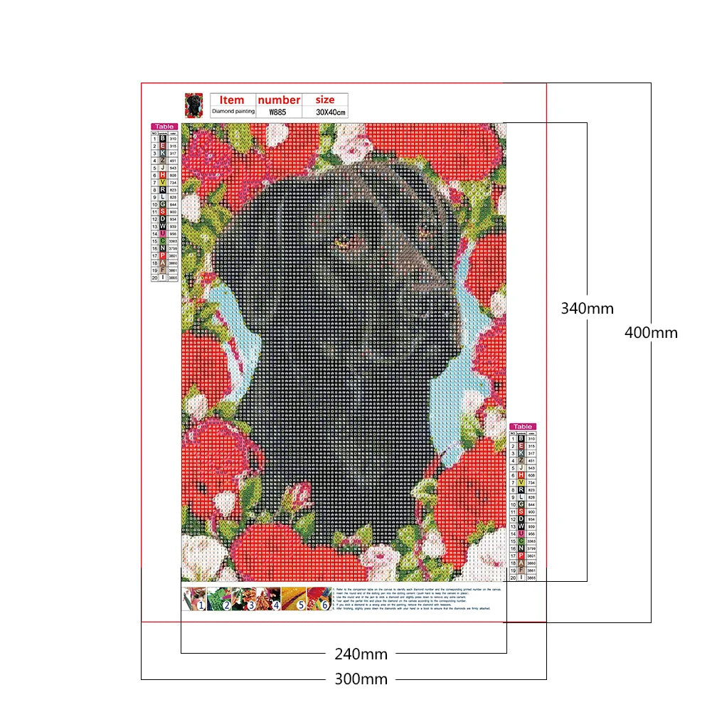 Flower Black Dog Labrador | Diamond Painting