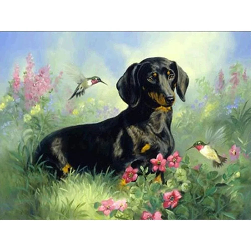 Bird And Dog Dachshund | Cross Stitch Embroidery