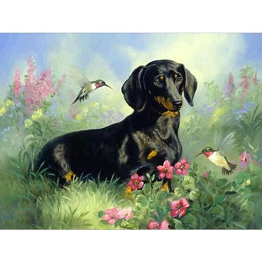 Bird And Dog Dachshund | Cross Stitch Embroidery