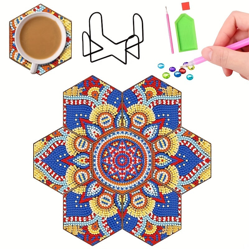 Diy 7pcs/set Mandala Flower  Diamond Painting Coasters with Holder