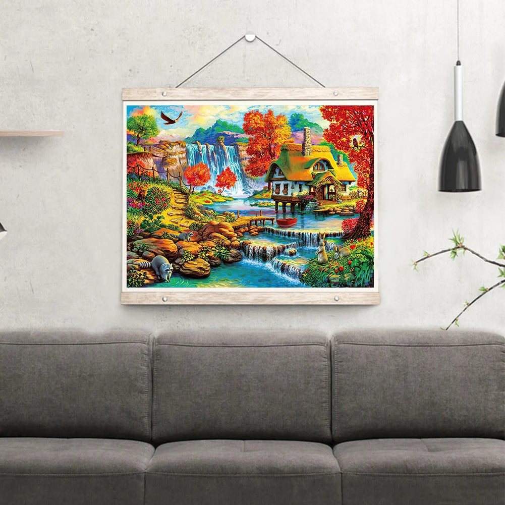 Cottage Near The Waterfall | Diamond Painting