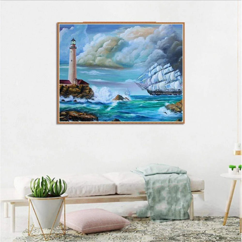 Lighthouse And Ship | Diamond Painting